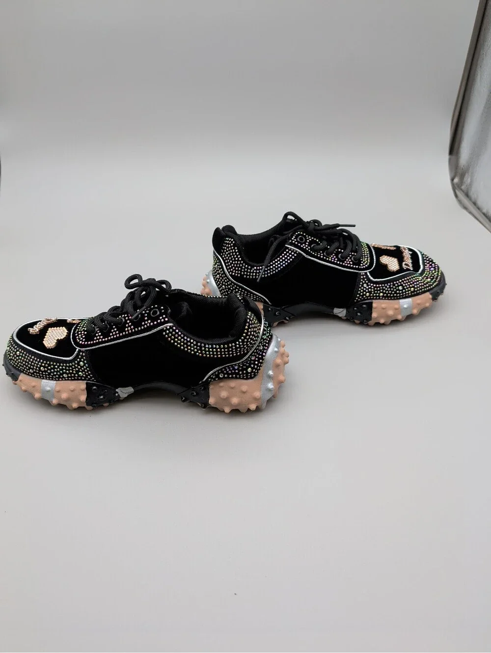 Black Embellished Fashion Sneakers with Chunky Studded Soles EU42 US10.5